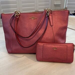 Coach Pink Leather Tote with Gold Hardware